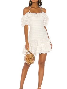 Zimmerman Off-Shoulder White Lace Tiered Mini Dress